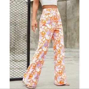 SHEIN High Waist Floral Print Flare Leg Pants